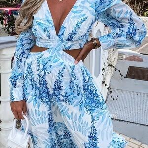 Floral Blue and White Dress